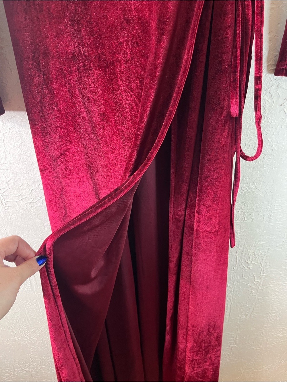 Baltic Born Sofia Velvet Wrap Maxi Dress in Mulberry Burgundy - Picture 11 of 16